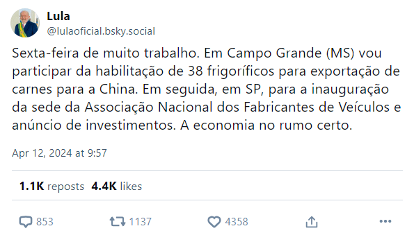 Em meio a embate com Musk, Lula abre perfil em rede social de ex-CEO do Twitter